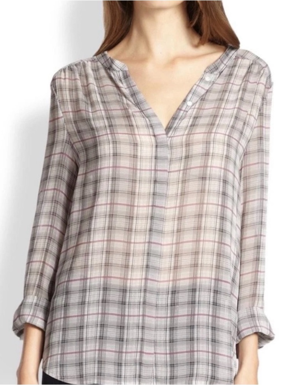 Joie 100% silk Women's Lightweight Plaid V-Neck Blouse